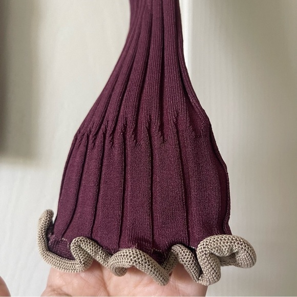 NEW JONATHAN SIMKHAI Nolan Top Twist Bow Long Sleeve Wine Merlot Size S - Picture 9 of 15